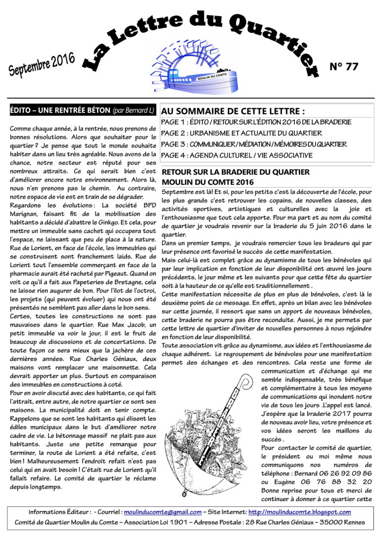 Lire la suite à propos de l’article Lettre de quartier n°77