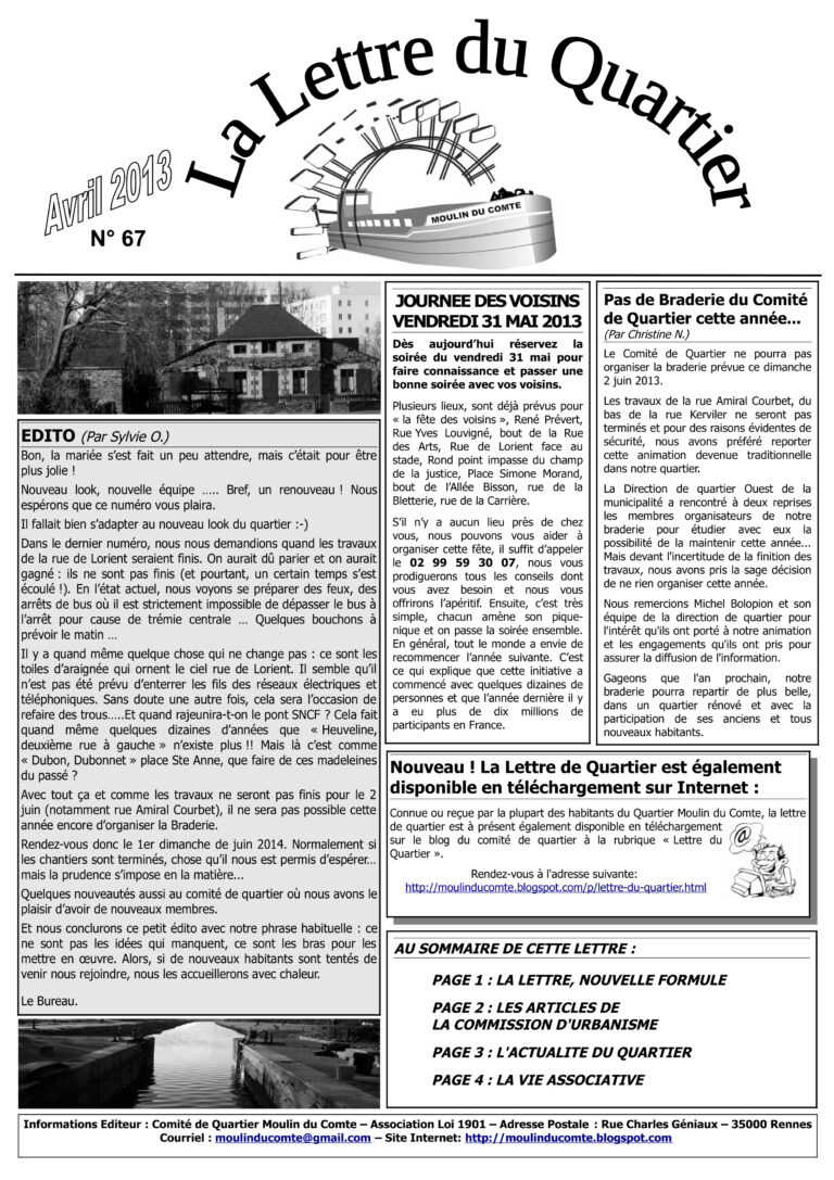 Lire la suite à propos de l’article Lettre de quartier n°67