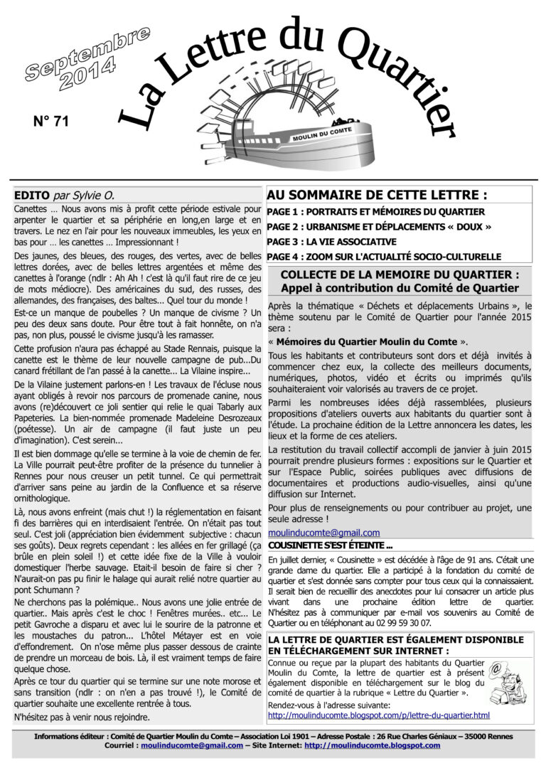 Lire la suite à propos de l’article Lettre de quartier n°71